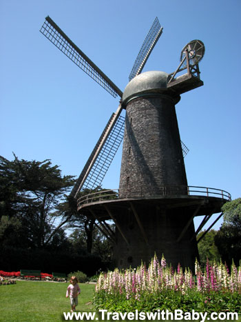San-Francisco-windmill A small child runs beneath the giant Wilhelmina Windmill in San Francisco's Golden Gate Park