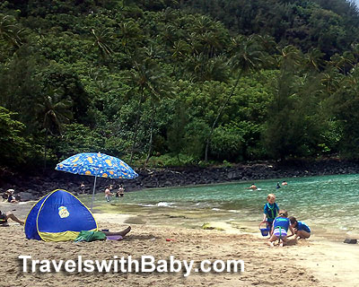 Our sun tent on vacation in Kauai at Ke'e Beach