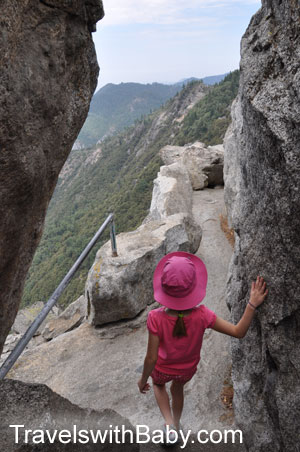 Sequoia-Moro-Rock-kid-hiker Kid stops to enjoy the view from Moro Rock trail